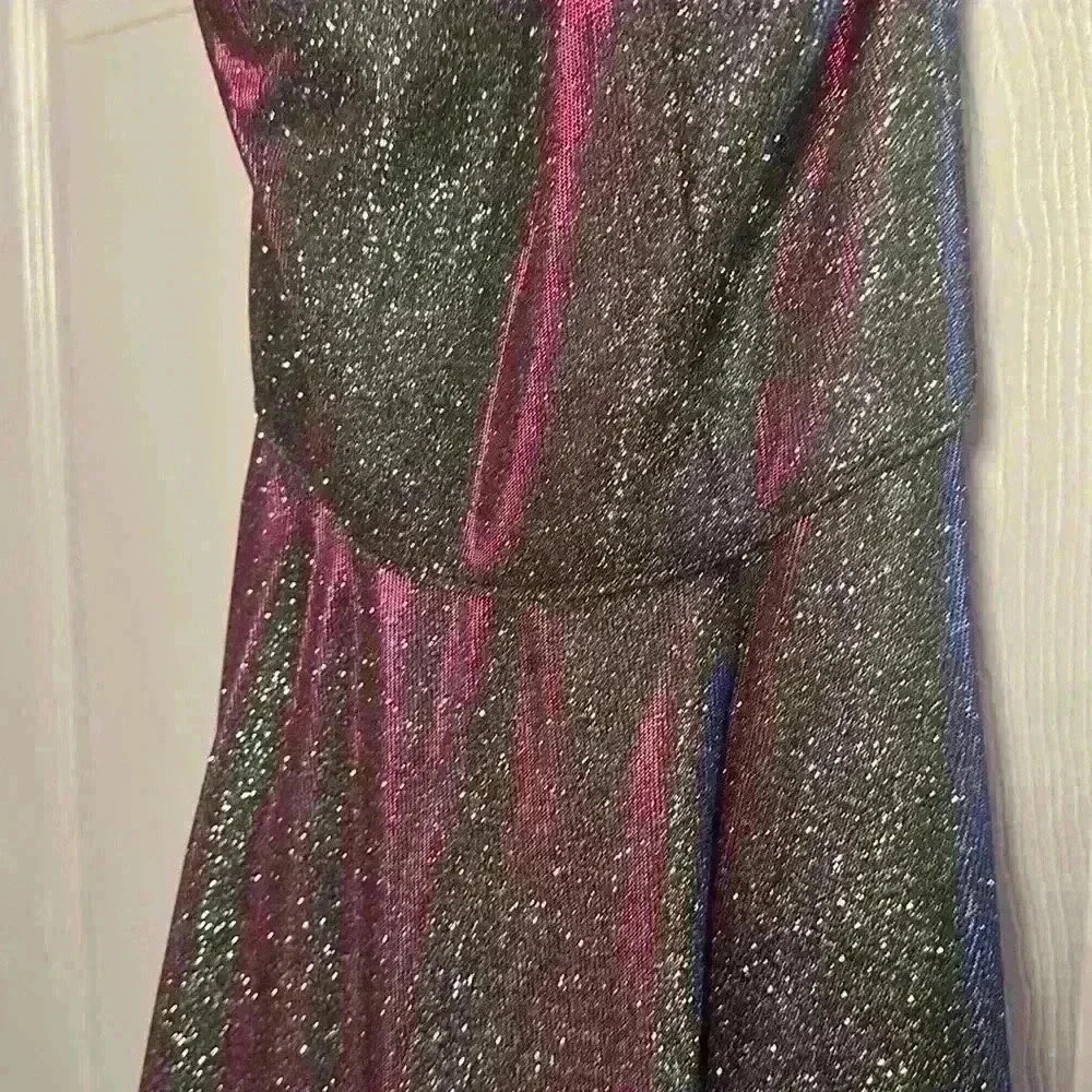 Prom Dress NWT Purple Silver Sparkle CorsetBack High Neck w/Pockets Women’s 10 - Picture 6 of 15